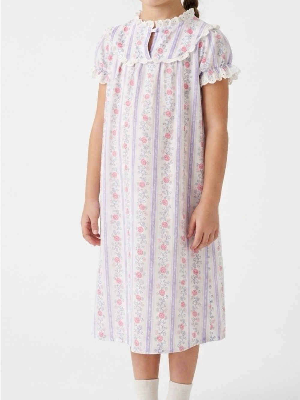 Lanz of Salzburg Vintage Child 4T Nightgown Floral Stripe Cottagecore Coquette